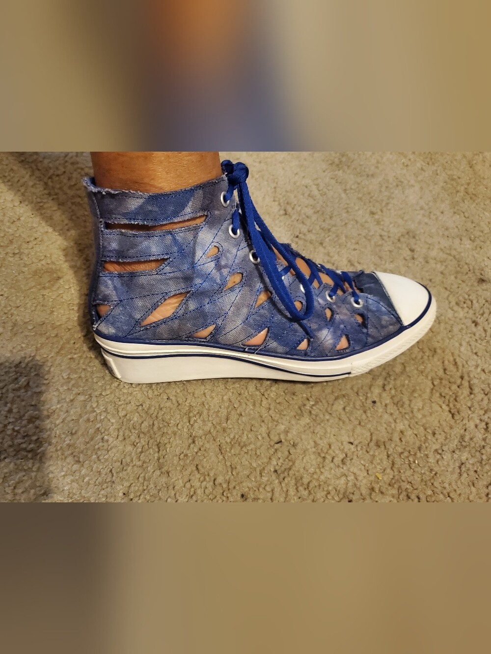 Vintage Converse Blue Lace-Up Cutout Wedge High Top Sneaker